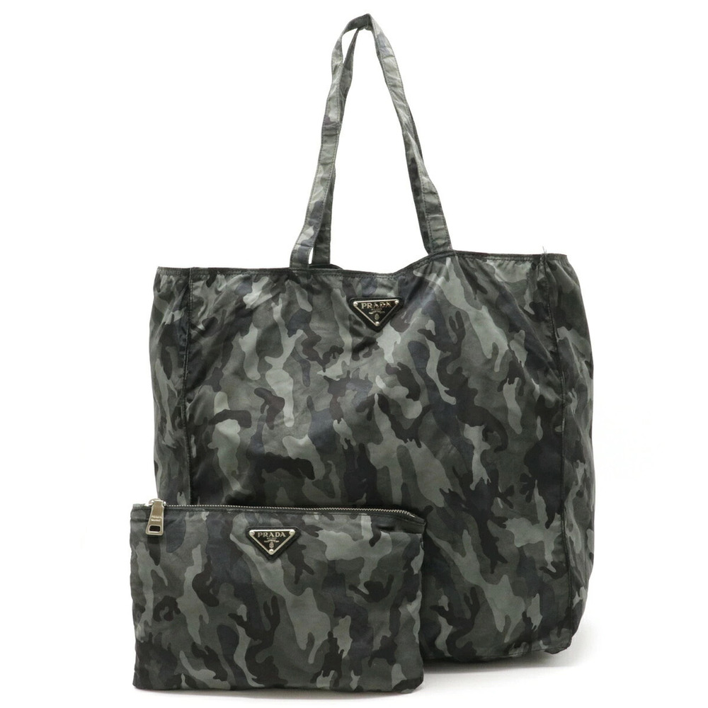 Prada Tote Bag Eco Shoulder Foldable Camouflage Green Multicolor Pouch